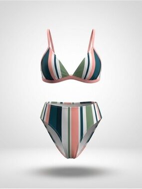 Cupshe Blue and Green Vertical Striped Bikini Set